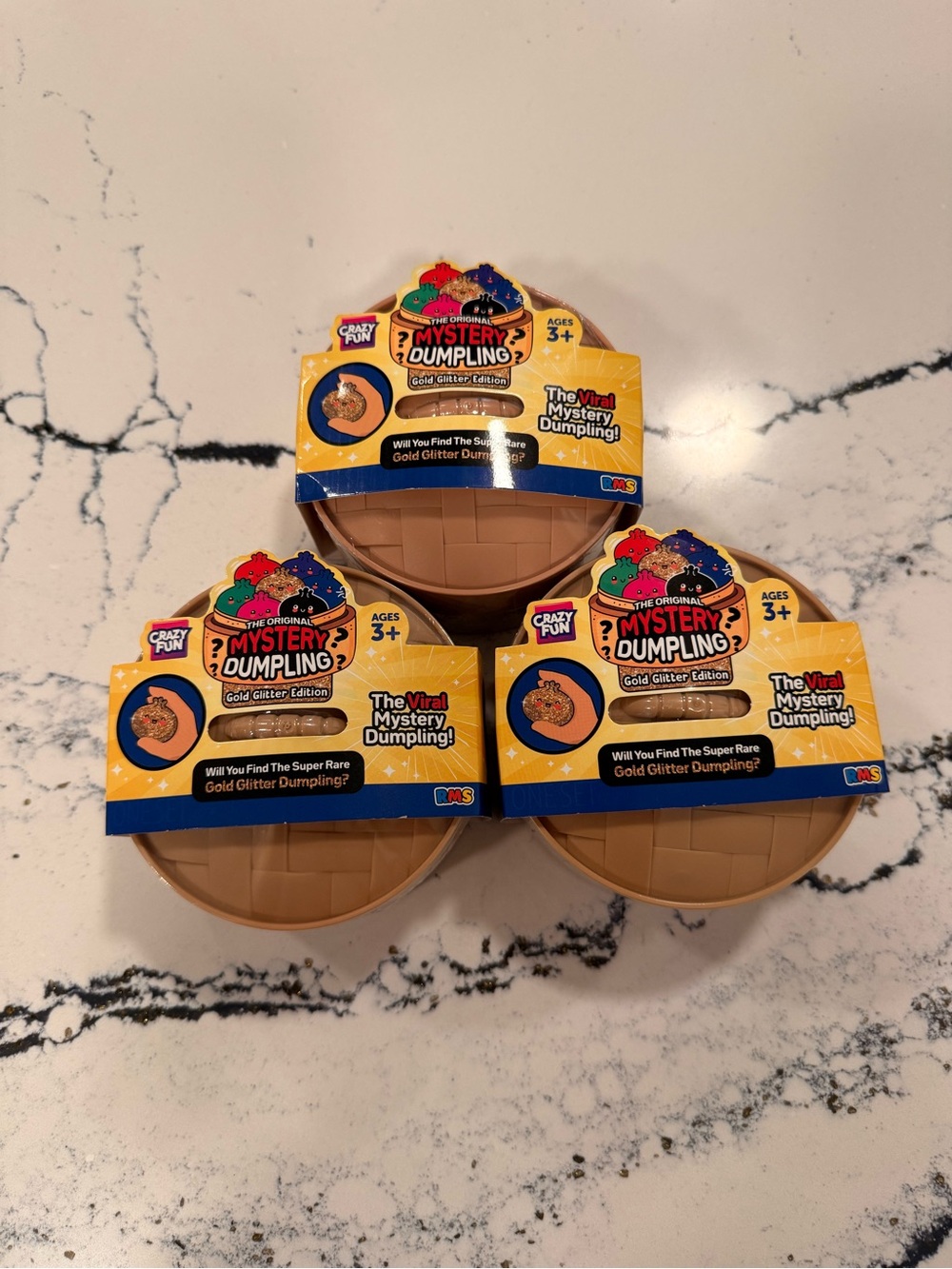 Viral Mystery Dumpling Blind Box Squishy - Sealed Set of 3 Gold Glitter Edition